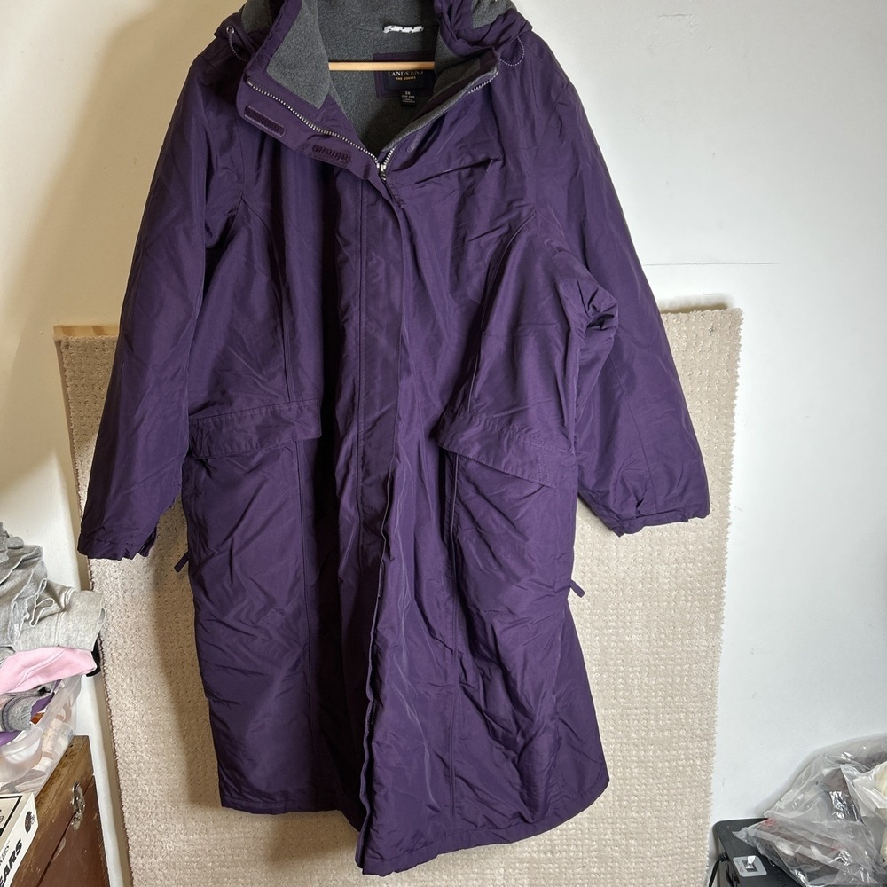 Lands End Womens Squall Waterproof Winter‎ Parka Jacket Purple Hooded 3X 24w-26W